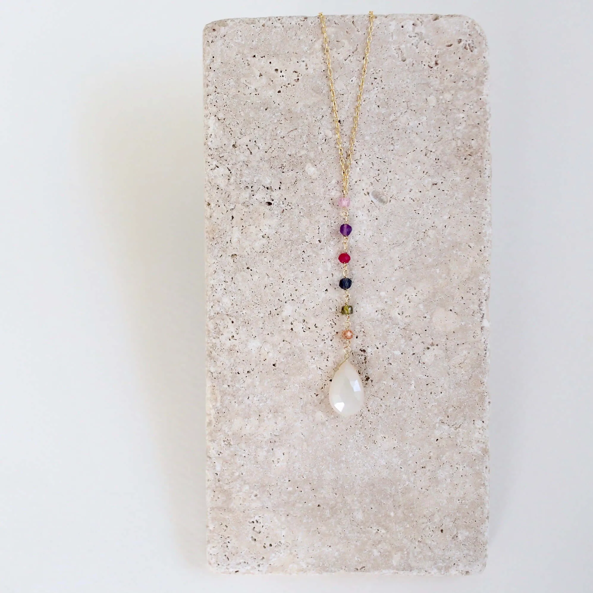 White Chalcedony Rainbow Yoga Pendant