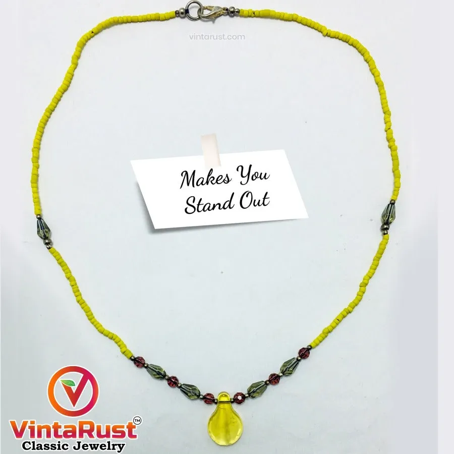 Yellow Delight Beaded Chain  Choker Necklace